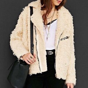UNIF X UO poodle cream furry moto jacket